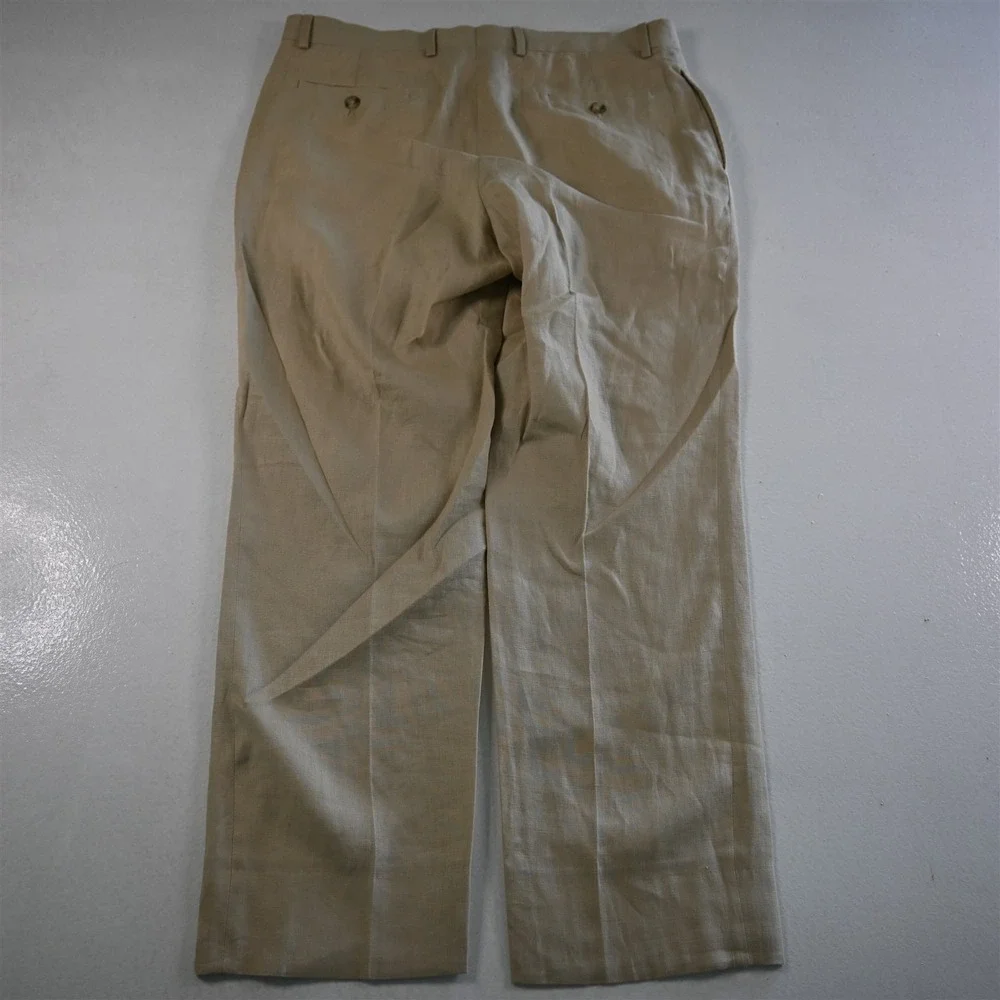 Pronto Uomo 36x30 Beige Khaki 100%‎ Linen Flat Front Straight Mens Pants
